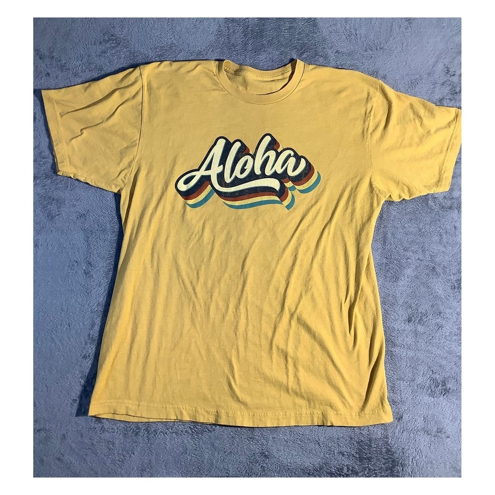 Hawaii Aloha T-Shirt Mens XL Yellow Retro 70s Graphic Tourist Souvenir Summer